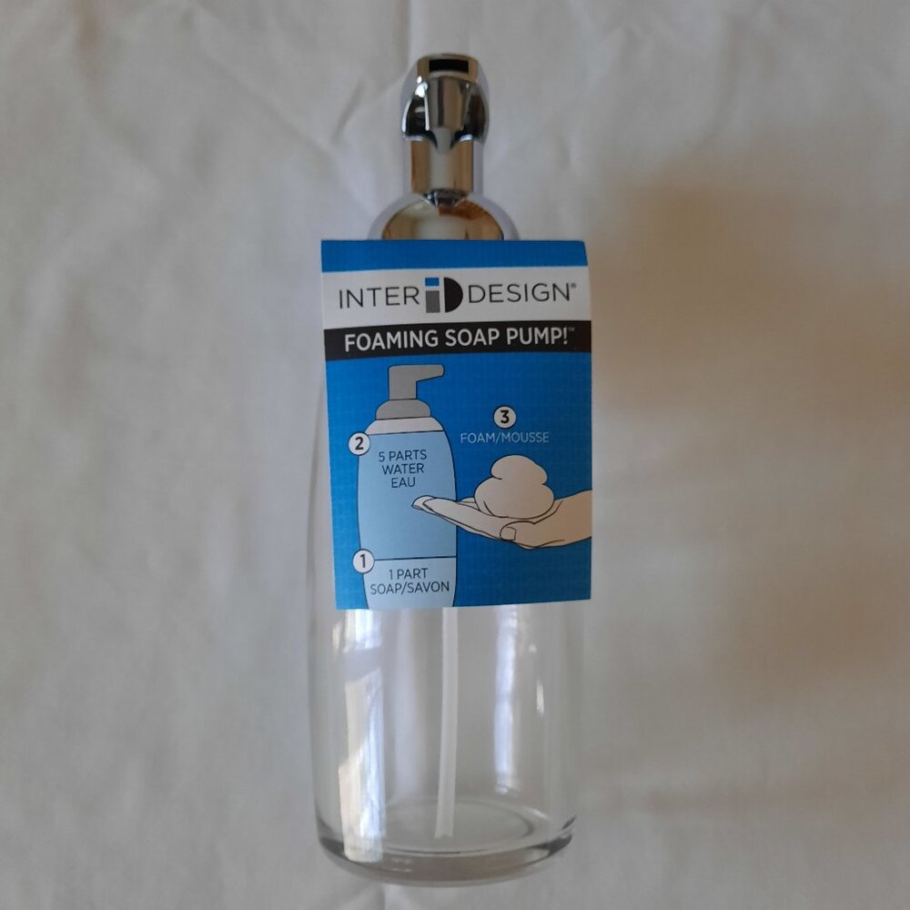 Inter Design Clear Glass and Chrome Foaming Soap Pump 12 oz